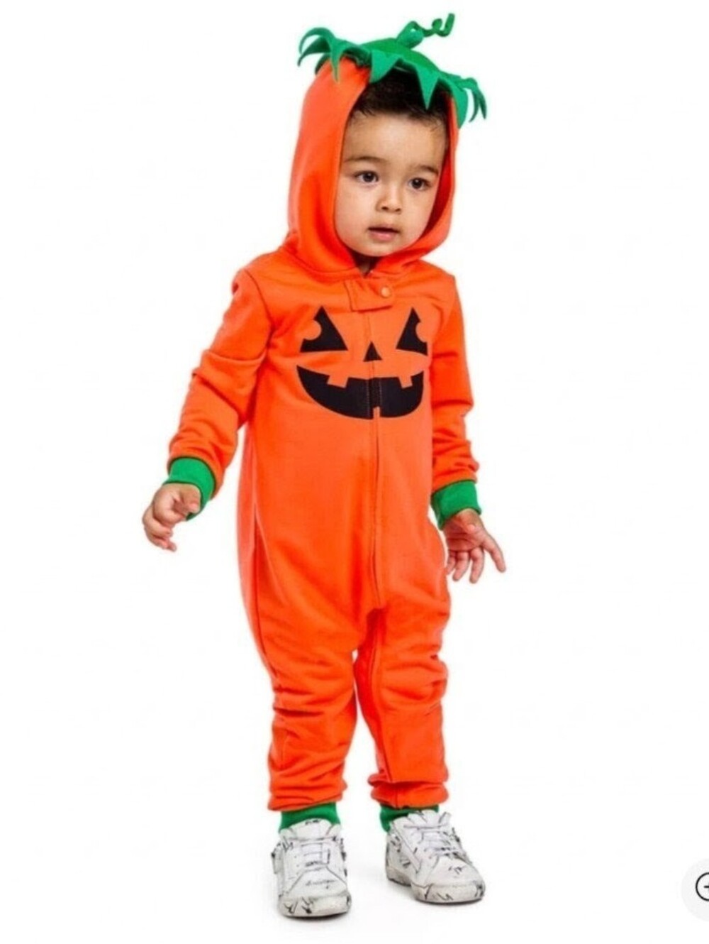 TIPSY-ELVES Kids 2T Pumpkin Hooded Jumpsuit with Jack-O'-Lantern Face - Picture 2 of 4